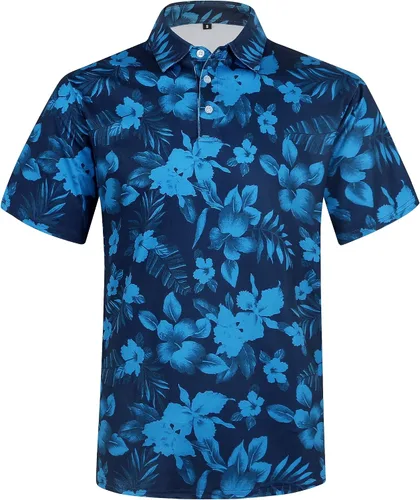 Hawaiian Polo Shirts for Men, Quick Dry Men's Golf Shirts Short Sleeve Dry Fit Performance Golf Polo for Golf Hiking Horsing
