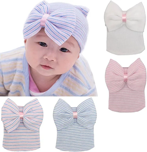 Miniatura 9 de DRESHOW BQUBO Newborn Hospital Hat Infant Baby Hat Cap with Big Bow Soft Cute Knot Nursery Beanie