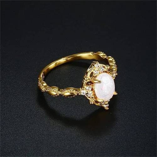 Miniatura 3 de Anillo de ópalo de forma ovalada chapado en oro amarillo de 18 quilates, anillo de boda de compromiso de eternidad para mujer, ST.238