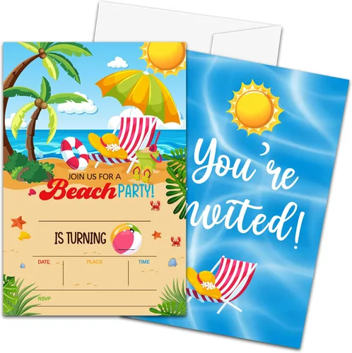 Miniatura 5 de Invitaciones de primer cumpleaños de pesca con sobres, 20 piezas de invitaciones para fiesta de cumpleaños de niños con texto en inglés «Our Little