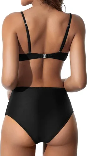Miniatura 3 de Traje de baño de contraste para mujer, conjunto de bikini alto con degradado de pecho alto, traje de baño sexy, tankinis conjunto de trajes de baño