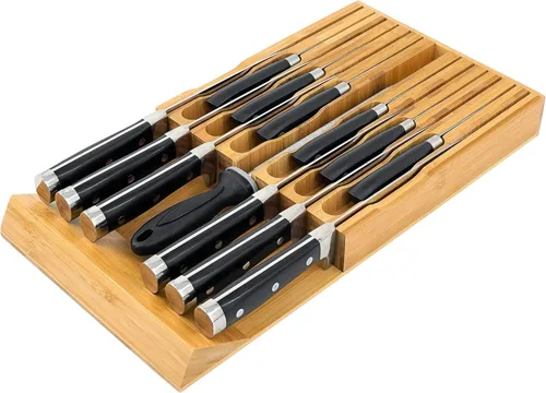 VaeFae Organizador de cajones de cuchillos de bambú, organizador de cajones de cuchillos, bloque de cuchillos de cocina para 12 cuchillos y una