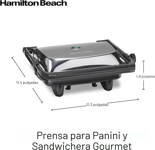 Miniatura 8 de Hamilton Beach Parrilla eléctrica Panini Press con tapa de bloqueo, se abre 180 grados para cualquier grosor de sándwich (25460A) Rejillas Acabado