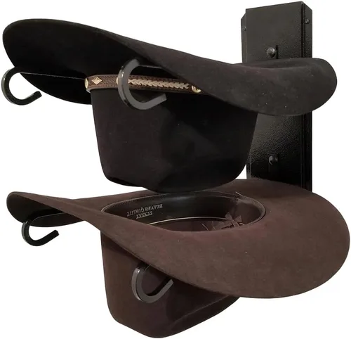 Miniatura 2 de American Made 2 Hat Cowboy Hat Rack - Soporte clásico para sombreros montado en la pared de acero negro