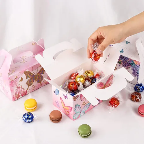 Miniatura 5 de Giiffu Cajas de regalo de agradecimiento – Paquete de 12 elegantes cajas de regalo florales a dos aguas con asas, perfectas para bodas, baby shower