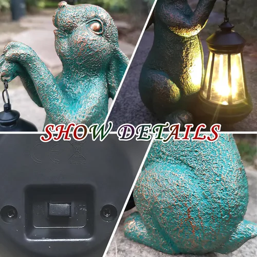 Miniatura 4 de JOYBEE - Estatuas de jardín de conejo con linterna solar para decoración al aire libre, figuras solares de conejo, decoraciones de luces para patio