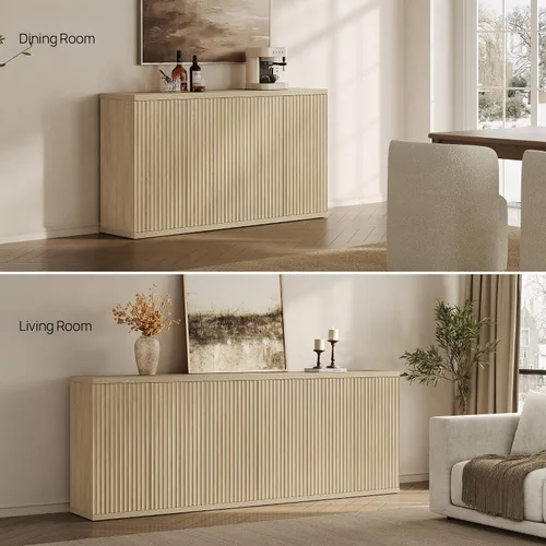 Miniatura 6 de SICOTAS Armario de buffet con aparador de almacenamiento, diseño moderno con puertas y estantes, consola multimedia acanalada, mesa de café