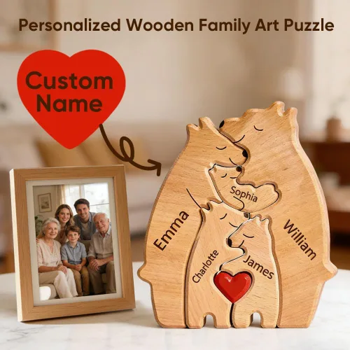 Miniatura 2 de Rompecabezas de oso de madera personalizado con apellidos de 1 a 8 familiares, escultura personalizada con nombre de familia, ideal para Navidad