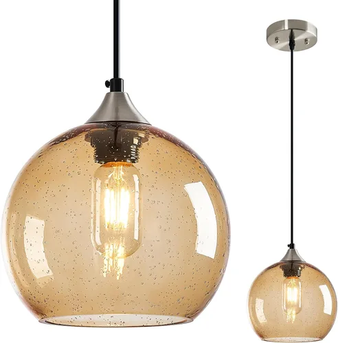 Miniatura 29 de Luces colgantes de vidrio marrón claro, iluminación de isla de cocina, lámparas colgantes de globo, iluminación colgante moderna para dormitorio