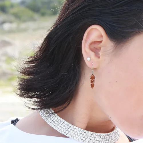 Miniatura 31 de Pendientes de cristal de punta envuelta en alambre de piedra pulida para mujer Reiki Energy Healing
