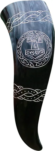 VikingsBrand - Cuerno de beber vikingo artesanal auténtico y seguro para alimentos - Jarra de cerveza medieval vikinga nórdica (Martillo de Thor -