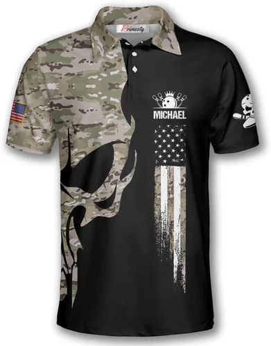 Miniatura 2 de PRIMESTY Camisas de bolos personalizadas para hombres, camisetas patrióticas de bolos con bandera estadounidense, polos de bolos personalizados