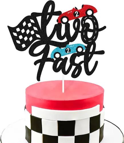Decoración para pastel de carreras con diseño de dos diseños de fiesta de cumpleaños para niños y niñas, 2º segundo, dos cumpleaños
