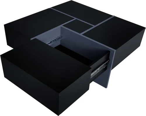 Miniatura 3 de LUMISOL Mesa auxiliar cuadrada de alto brillo con mesa deslizante extensible, mesa de cóctel con 4 compartimentos de almacenamiento ocultos, mesa