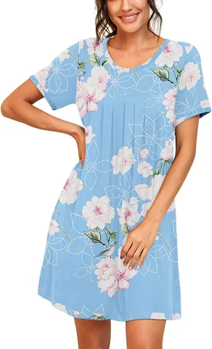 Miniatura 2 de PrinStory - Camisón de manga corta para mujer con plisado y cuello redondo