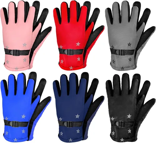 6 pares de guantes de invierno para niños, impermeables, guantes de esquí para nieve, cálidos, dedos completos, snowboard, guantes unisex para clima