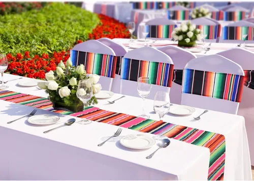 Miniatura 5 de Newwiee 12 bandas elásticas para sillas de comedor con temática mexicana, bandas de elastano para decoración con hebilla para bodas, eventos