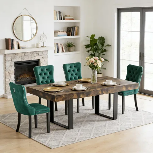 Miniatura 22 de Juego de mesa de comedor extensible de 5 piezas para 4, mesa de cocina de madera marrón de 63-78.7 pulgadas con 4 sillas acolchadas beige, juego