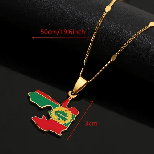 Miniatura 4 de Collar con colgante de mapa de Oromia de acero inoxidable