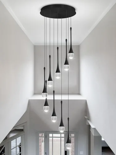 Miniatura 15 de ykolupty Candelabro Moderno de 138'', 20 Luces, Lámpara Colgante Moderna Negra, Candelabro Grande para Escalera, Vestíbulo, Sala de Estar, Negro