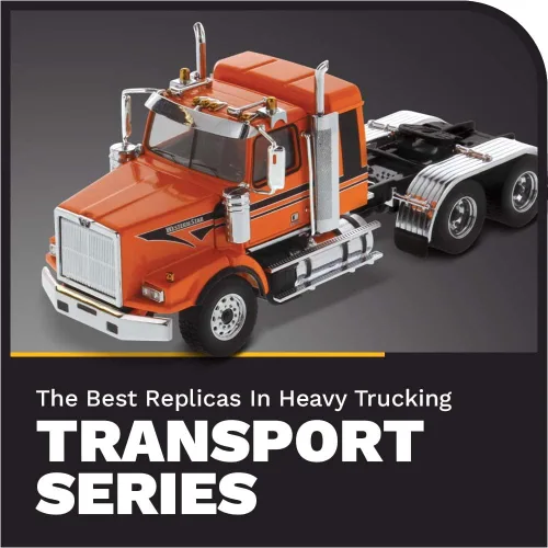 Miniatura 7 de Diecast Masters Western Star 4900 SB Sleeper Tandem Tractor - Cabina naranja metalizada con rayas negras 1/50
