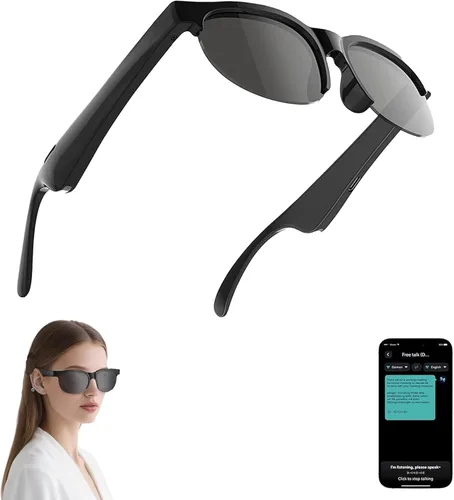Lentes inteligentes AI Translator con audio Bluetooth, lentes fotocrómicas, asistente de voz, lentes de sol de oreja abierta para hombres y mujeres,