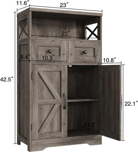 Miniatura 2 de Befrases - Gabinete de almacenamiento de casa rural con cajones y estante, aparador independiente para cocina, sala de estar, oficina en casa, gris