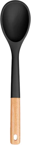 Cucharas de cocina grandes de silicona, cuchara antiadherente con mango de madera maciza, cucharas de cocina de silicona resistentes al calor para