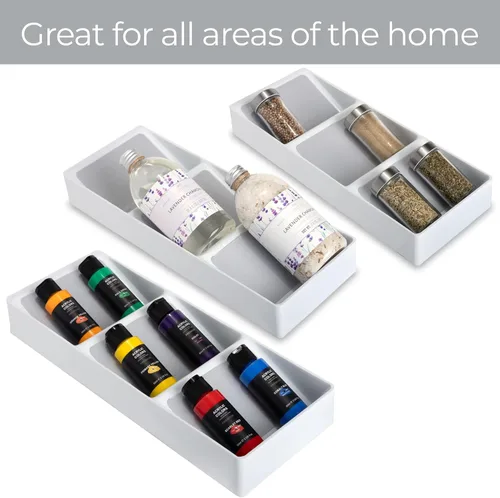 Miniatura 5 de Smart Design Cajón de plástico para especias de 3 secciones, forro y pies antideslizantes, sin BPA, tarros de condimentos, almacenamiento