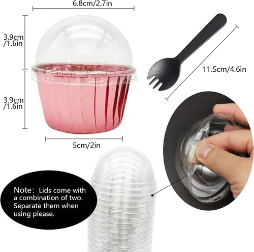 Miniatura 2 de Free-Air - Moldes para cupcakes con tapas de cúpula, paquete de 100 unidades, mini moldes de aluminio para hornear magdalenas, moldes desechables