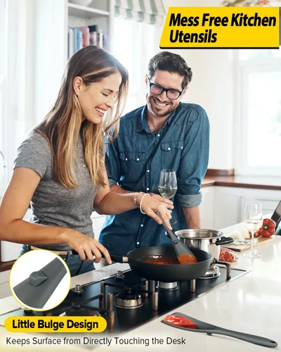 Miniatura 4 de Paquete de 2 cucharas de cocina para utensilios de cocina antiadherentes, cuchara espátula multifuncional libre de BPA, diseño de una sola pieza