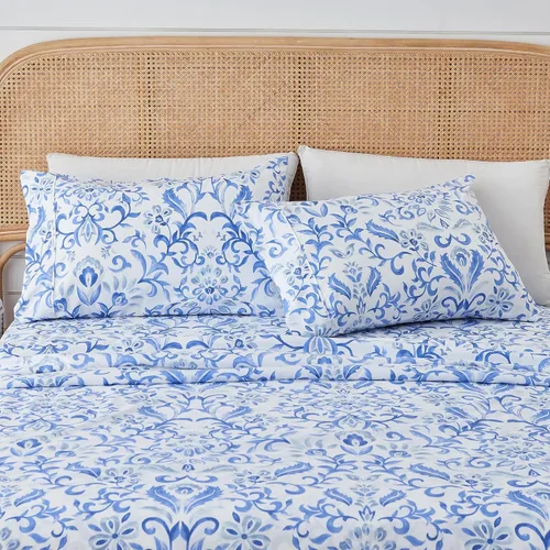 Miniatura 7 de Great Bay Home - Juego de sábanas de microfibra con estampado floral de 4 piezas tamaño Queen - Sábanas y fundas de almohada ultrasuaves