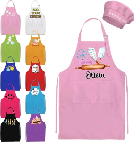 Miniatura 14 de Delantal personalizado para niños y sombrero de chef, delantal personalizado para niños con nombre, delantal de pintura personalizado, para cocinar