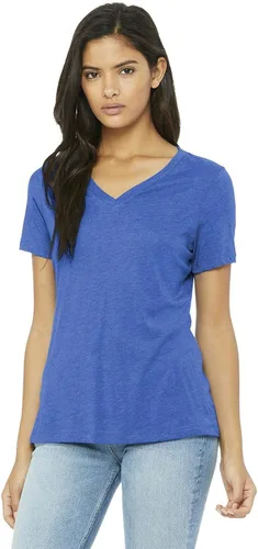 Miniatura 6 de Bella Canvas Camiseta relajada con cuello en V peinada para mujer, Mezcla triple, púrpura