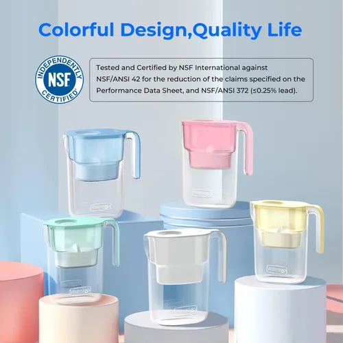 Miniatura 3 de Waterdrop Jarra de Filtro de Agua con 1 Filtro, 5X Veces Más Duración, Dura 200 Galones, para Refrigerador, Encimera y Regalo, Reduce PFOA/PFOS, Azur