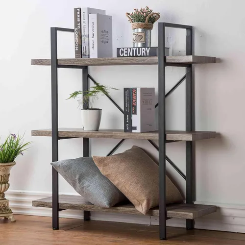 Miniatura 12 de HSH Estantería negra de 5 niveles de alto, estante de almacenamiento de madera y metal, estantería industrial moderna Etagere de 5 estantes, estante