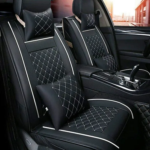 MAGQOO Juego completo de fundas universales de cuero PU para asiento de automóvil, 5 asientos, cojines delanteros y traseros, asiento completo con