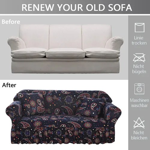 Miniatura 6 de MBROS Funda de sofá súper elástica, protector de muebles impreso con falda, funda de sofá para sofá de 2 plazas, funda suave para sofá biplaza
