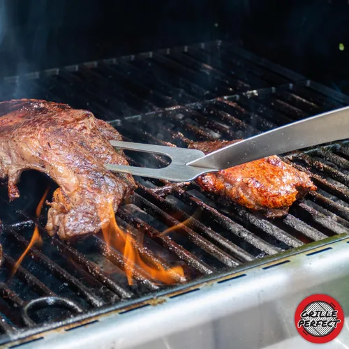 Miniatura 6 de Tenedor de parrilla de 24 pulgadas súper largo para asar a la parrilla y hoguera, cuello curvado extra fuerte, mango de madera dura de alta calidad