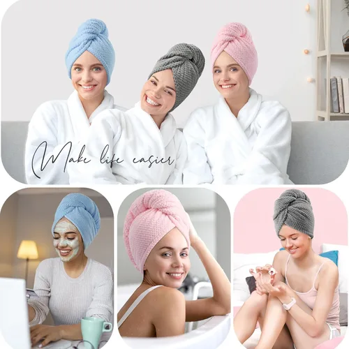 Miniatura 7 de YFONG Paquete de 3 Toallas Grandes de Microfibra para Envolver el Cabello, 30" x 10" Más Gruesas Anti Encrespamiento Secado Rápido Toallas