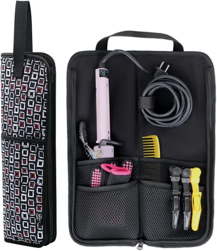 Miniatura 7 de WK IEASON 2 piezas de hierro plano para el cabello, bolsa de lona, resistente al calor, rizador de silicona, para herramientas de cabello, bolsa