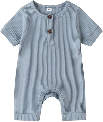 Miniatura 110 de Mameluco unisex de manga corta para bebé recién nacido, con botones, de una pieza, ropa de color sólido