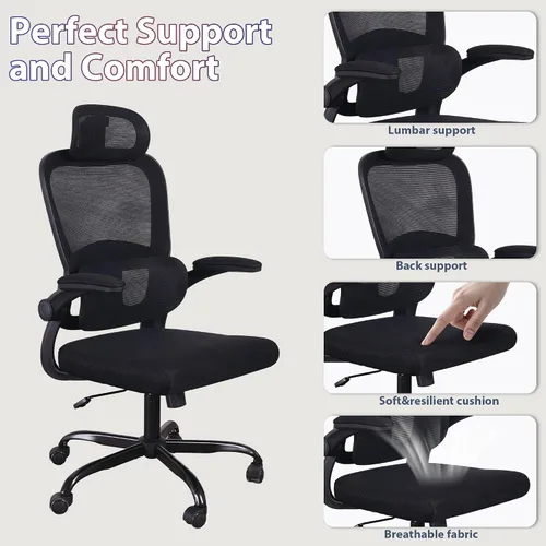 Miniatura 7 de Silla de oficina ergonómica, silla de escritorio de oficina con malla de respaldo alto y soporte lumbar ajustable, sillas giratorias de trabajo