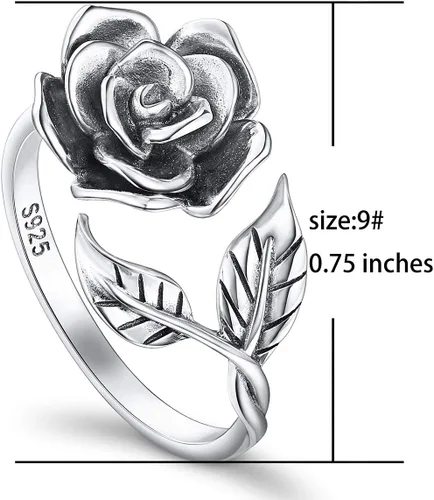 Miniatura 33 de Anillos abiertos ajustables de plata de ley S925, anillo de rosa para mujeres y adolescentes