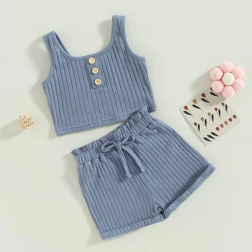 Miniatura 2 de MOREELUCK Conjunto de 2 piezas de camiseta sin mangas acanalada y pantalones cortos con cordón