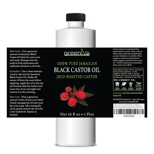 Miniatura 3 de GreenIVe Aceite de ricino negro jamaicano JBCO cultivado orgánicamente 100% puro, ideal para cabello y usos tópicos (16 onzas)