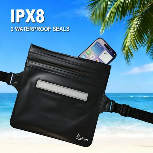 Miniatura 4 de Riñonera impermeable para teléfono – Bolsa seca sumergible de 32 pies con triple cierre de cremallera, cartera de pasaporte con pantalla táctil