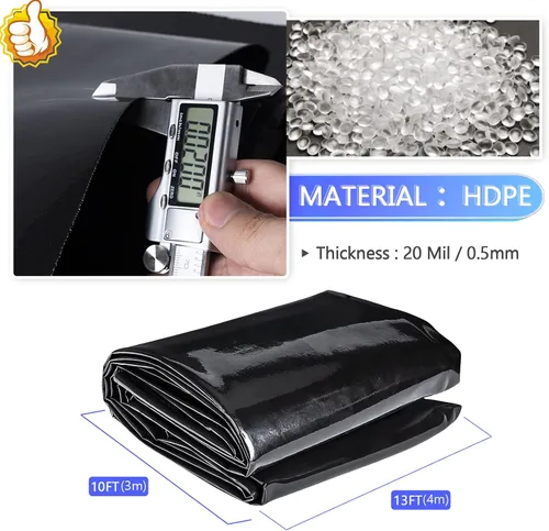 Miniatura 2 de ToLanbbt Revestimiento de estanque de 10 x 13 pies, 20 mil HDPE resistente a los rayos UV, revestimiento de estanque preformado fácil de cortar