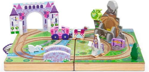 Miniatura 9 de Melissa & Doug 19 piezas de madera para llevar a lo largo de la mesa Kingdom - Carruaje, caballo, unicornio, dragón, más Reino