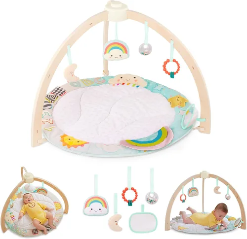 Miniatura 7 de B. toys Gimnasio de madera para bebés - Alfombra de actividades - Cielo estrellado - 3 juguetes sensoriales colgantes - Madera natural - Bebés, bebés